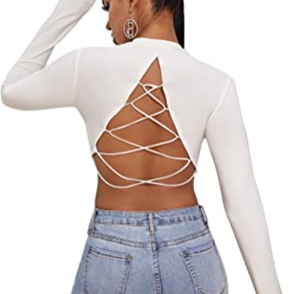 SHEIN Tops - SheIn Sexy Backless Crop Top Criss Cross